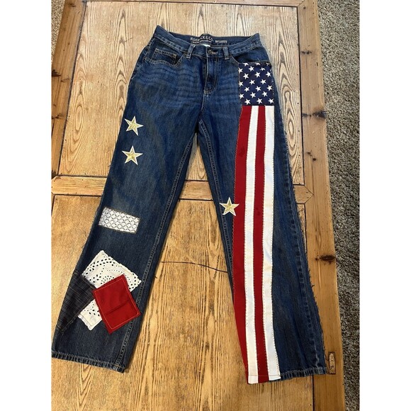 Western Denim - Roebuck & Co Relaxed Jeans 16 Custom Patriotic Flag Americana Western Boho
